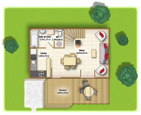 Chalet 2 chambres : rez de chaussée